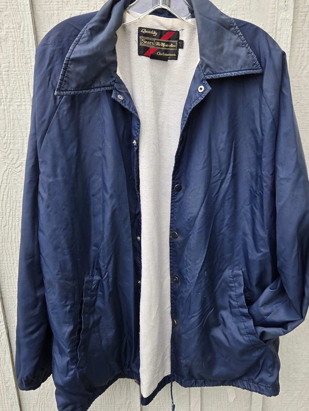 Vintage Sears Blue Flannel Lined Coach Jacket Windbreaker Large